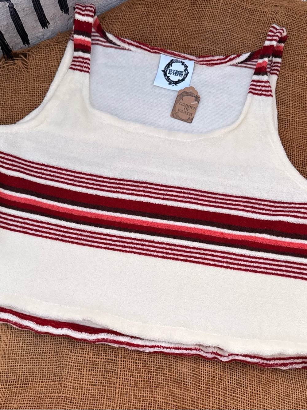 Striped Cream & Red Sleeveless Tank Top